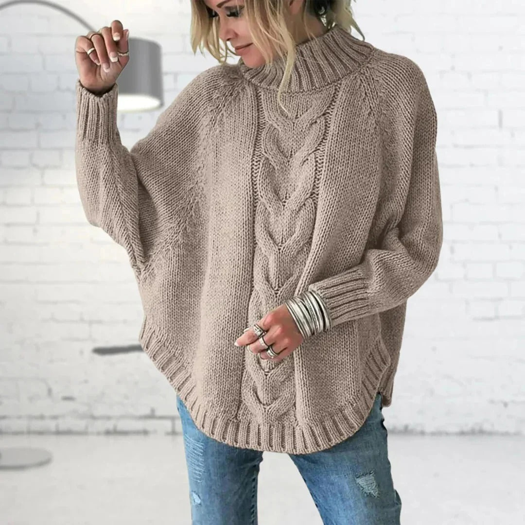 Jesienny sweter z dzianiny kablowej