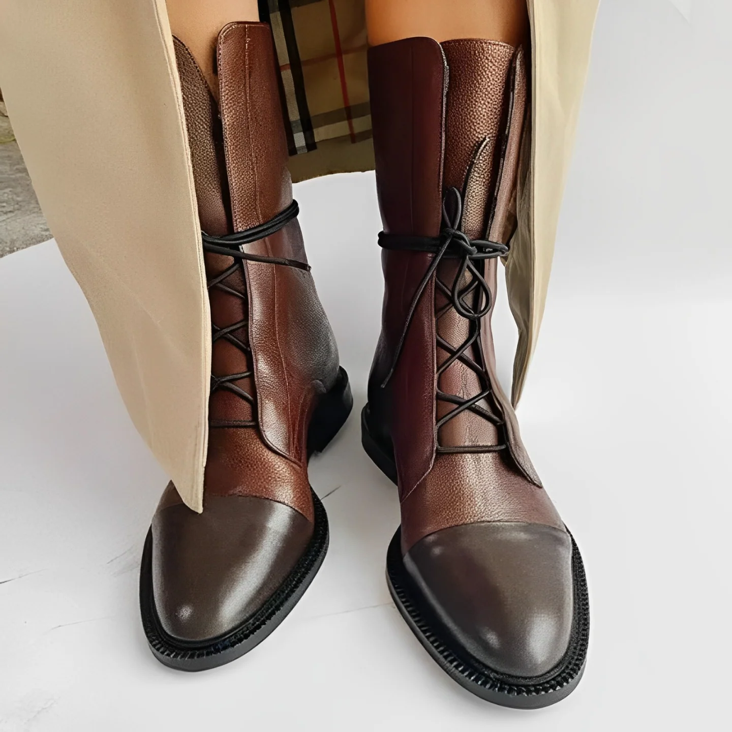 Jesienne buty sznurowane z noskiem typu cap-toe